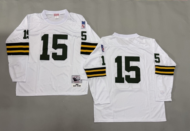 Men 2025 Green Bay Packers #15 Starr white Throwback Limited NFL Jersey style 002